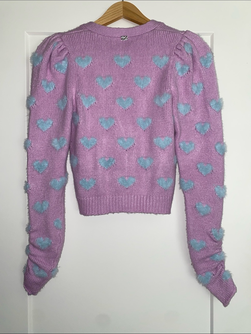 For Love and Lemons Lavender Cardigan with Blue Heart Accents - Picture 4 of 5